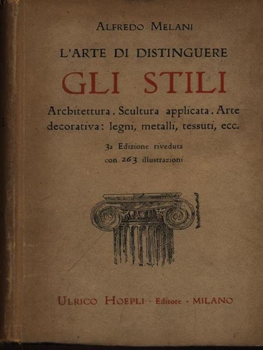 L' arte di distinguere gli stili. Architettura. Scultura applicata. Arte decorativa: legni, metalli, tessuti, ecc - Alfredo Melani - copertina