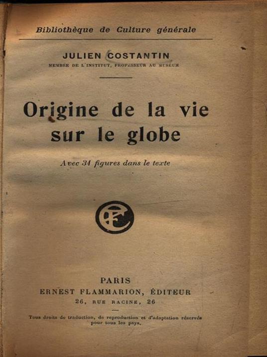 Origine de la vie sur le globe - Julien Costantin - copertina