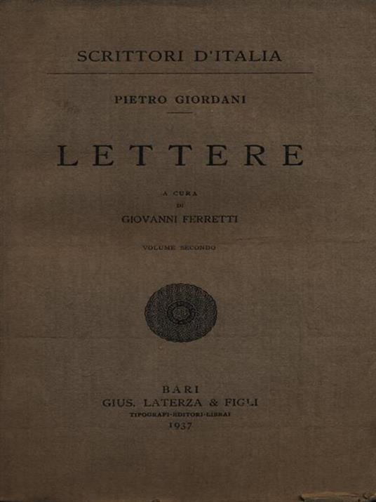 Lettere - Pietro Giordani - copertina