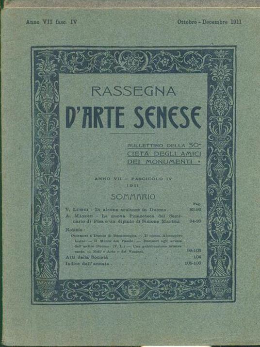 Rassegna d'arte senese 1911 3 fascicoli - copertina
