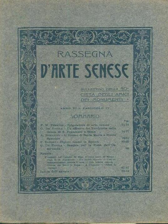Rassegna d'arte senese 1910 3 fascicoli - copertina