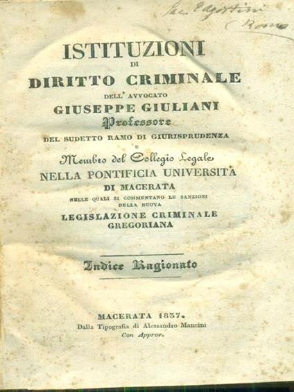 Istituzioni di diritto criminale 3vv - Giuseppe Giuliani - copertina