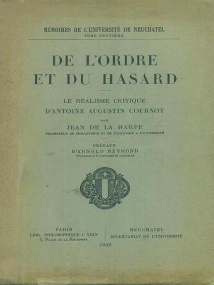 De l'ordre et du hasard - Jean De La Harpe - copertina