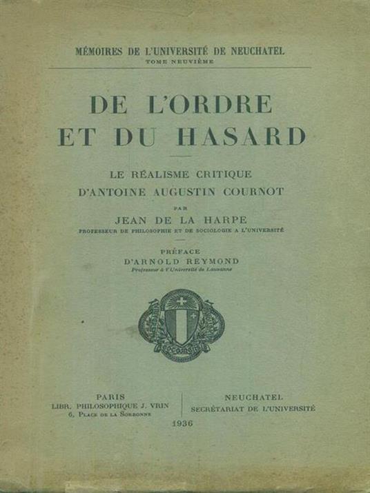 De l'ordre et du hasard - Jean De La Harpe - copertina