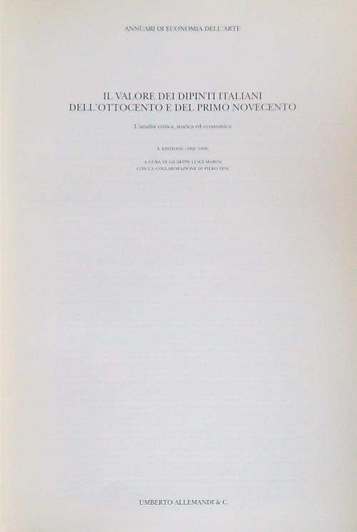 Il valore dei dipinti dell'Ottocento e del primo Novecento. X Edizione - Giuseppe Marini - copertina