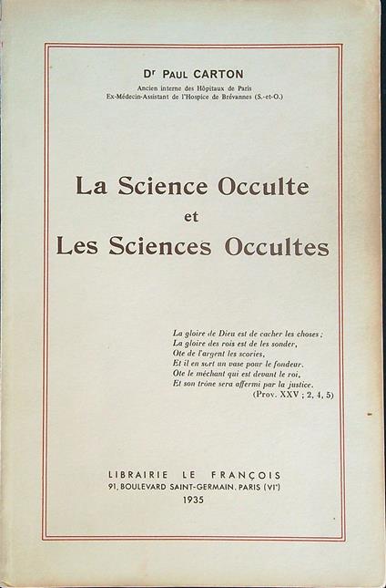 La Science Occulte et les Sciences Occultes - Paul Carton - copertina