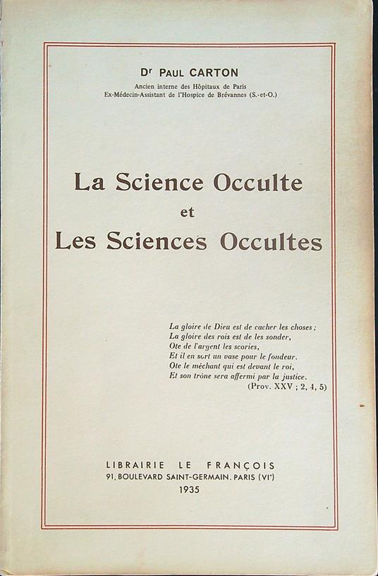 La Science Occulte et les Sciences Occultes - Paul Carton - copertina