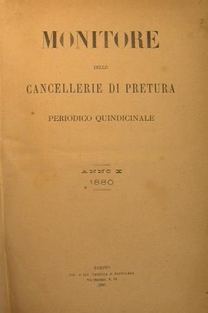 Monitore delle Cancellerie di Pretura.Anno X 1880 - copertina