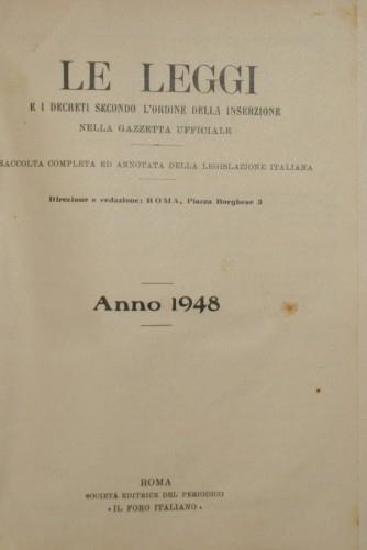 Le leggi e i decreti secondo l'ordine della inserzione nella gazzetta ufficiale. Anno 1948 - copertina