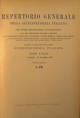 Repertorio generale della Giurisprudenza Italiana con notizie bibliografiche e di legislazione. Appendice al periodico ''Giurisprudenza Italianà' - copertina