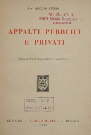 Appalti pubblici e privati - Adolfo Cuneo - copertina