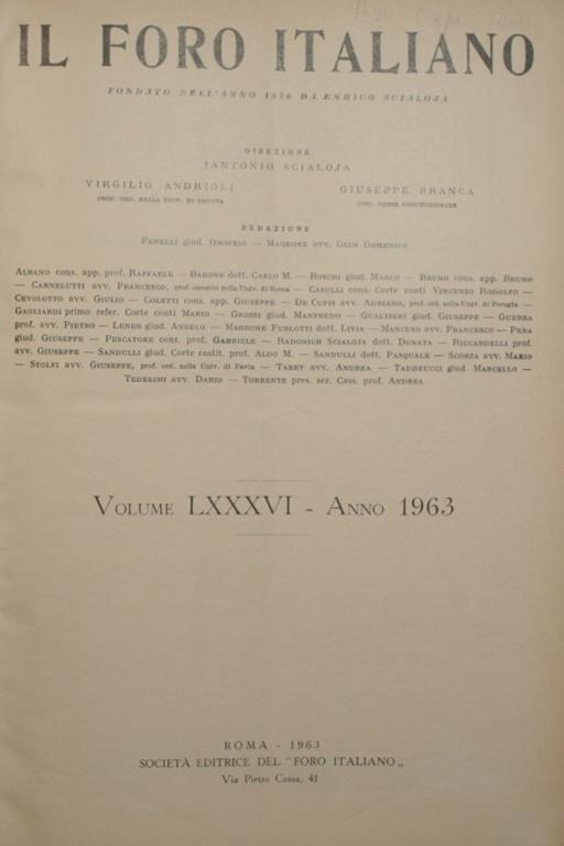 Il Foro italiano. Vol. LXXXVI - Anno 1963 - copertina