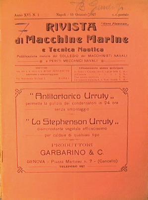 Rivista di macchine marine e tecnica nautica. Pubblicazione mensile del Collegio dei macchinisti navali e periti meccanici navali - copertina