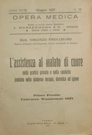 L' assistenza al malato di cuore. Nella pratica privata e nella condotta studiata nella moderna terapia, dietetica ed igiene - Vincenzo Finocchiaro - copertina