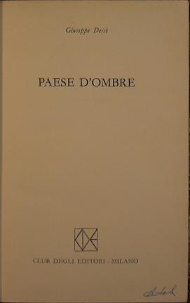 Paese d'ombre - Giuseppe Dessì - copertina