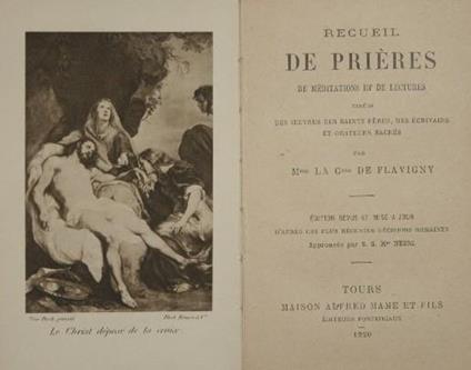 Recueil de priéres. De méditations et de lectures tirées des oeuvres des saints péres, des écrivains et orateurs sacrés par M.me La C.sse De Flavigny - Louise M. de Flavigny - copertina