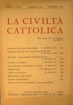 La civiltà cattolica. 1951. Vol.I Quaderni 2415, 2416 - copertina