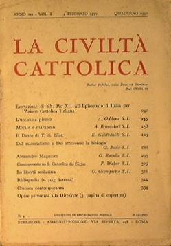 La civiltà cattolica. 1950 -Vol.I: Quaderni 2391, 2392, 2393, 2394. Vol. II: Quaderni 2398, 2399, 2400 - copertina