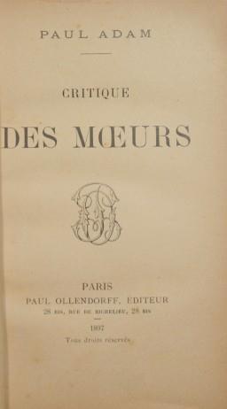 Critique des moeurs - Paul Adam - copertina