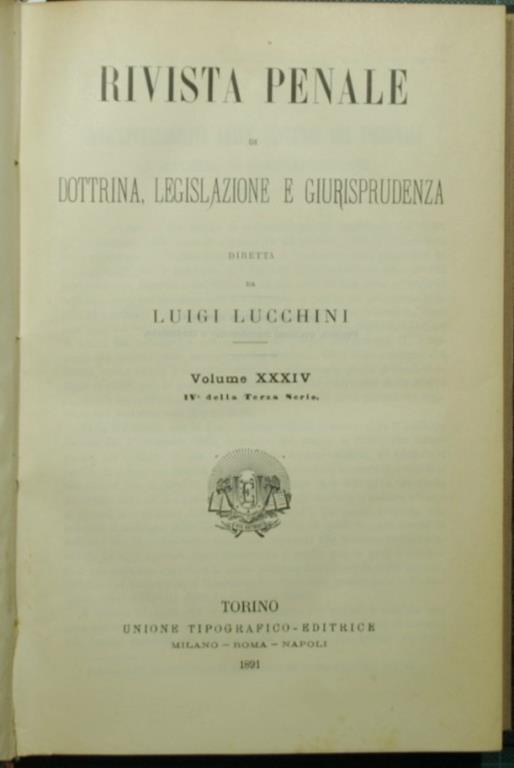 Rivista penale di dottrina, legislazione e giurisprudenza. Vol. XXXIV - copertina