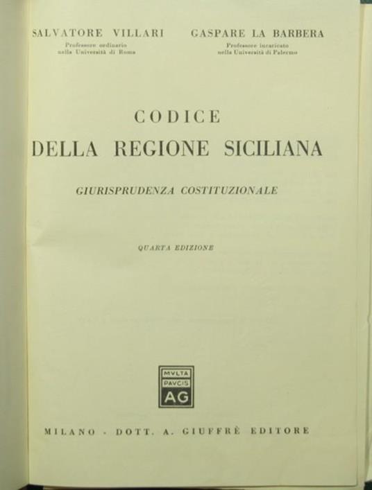 Codice della Regione siciliana. Giurisprudenza costituzionale - copertina