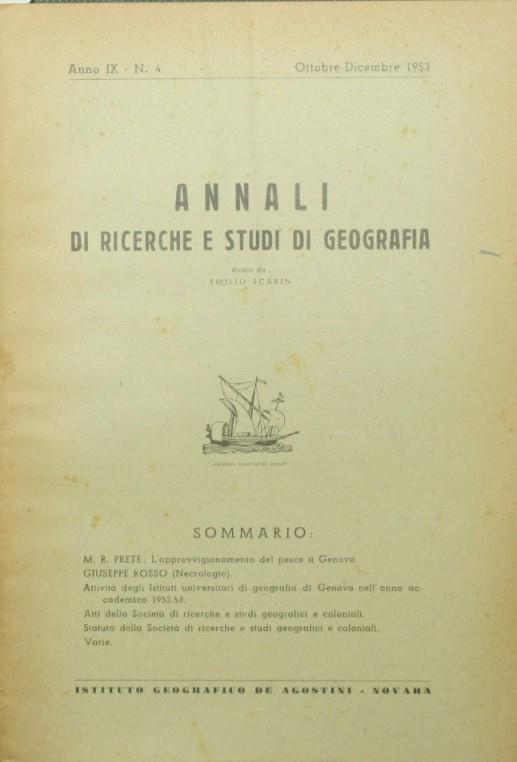 Annali di ricerche e studi di geografia. Ottobre-Dicembre 1953 - copertina