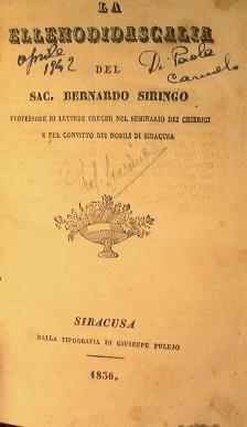 La Ellenodidascalia - Bernardo Siringo - copertina