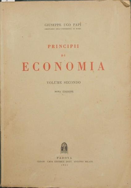 Principii di economia. Vol. II - Giuseppe U. Papi - copertina