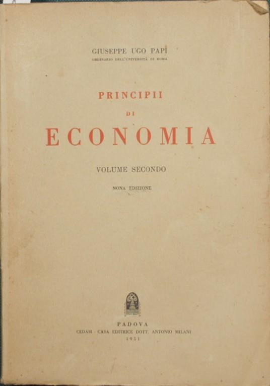 Principii di economia. Vol. II - Giuseppe U. Papi - copertina