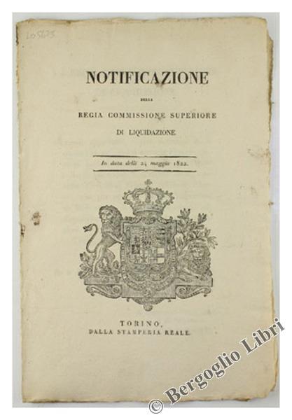Notificazione della Regia Commissione Superiore di Liquidazione - G. B. Borsotti - copertina