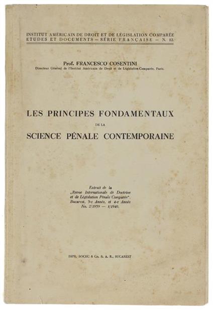 Les Principes Fondamentaux de la Science Pénale Contemporaine - F. Cosentini - copertina