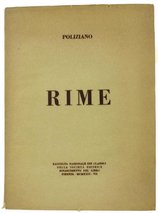 Rime - Angelo Poliziano - copertina