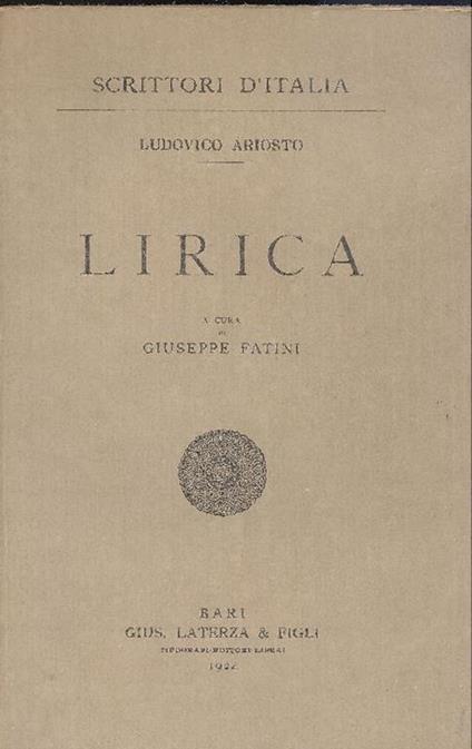 Lirica - Ludovico Ariosto - copertina