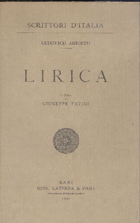 Lirica - Ludovico Ariosto - copertina