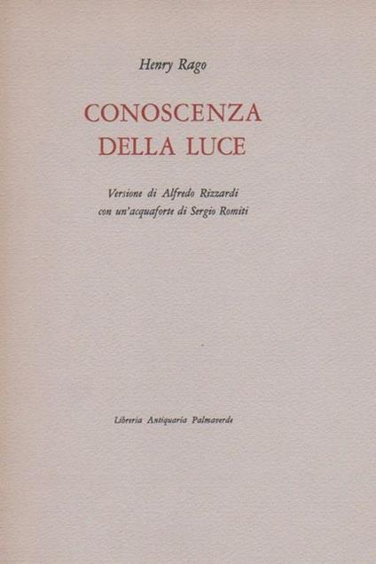 Conoscenza della luce - Henry Rago - copertina