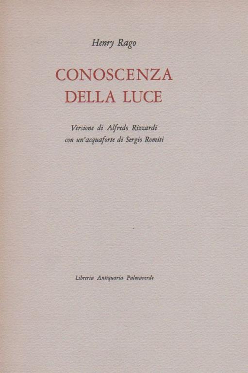 Conoscenza della luce - Henry Rago - copertina