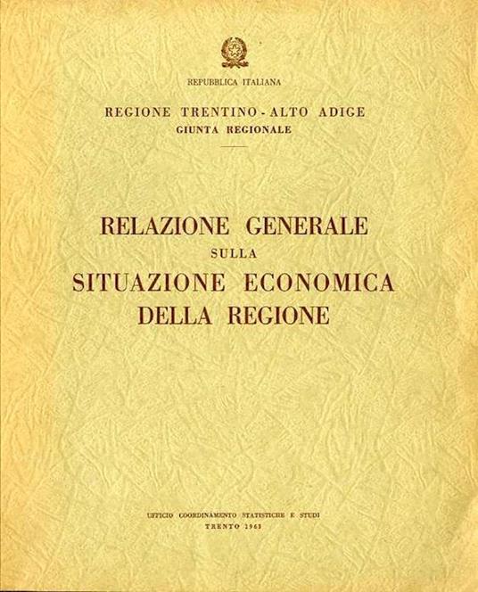 Relazione generale sulla situazione economica della Regione - copertina