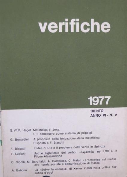 Verifiche: rivista trimestrale di scienze umane - Giuliano Rigoni - copertina