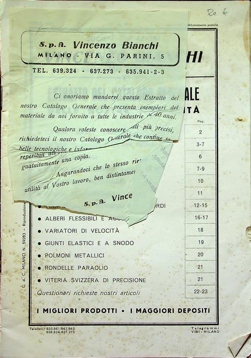 Vincenzo Bianchi: Milano: estratto del catalogo generale delle nostre specialità - copertina