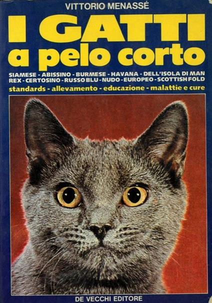 I gatti a pelo corto. Siamese - Abissino - Burmese - Havana - Dell'Isola di Man - Rex -Certosino - Russoblu - Nudo - Europeo - Scottishfold. Standards. Allevamento. Educazione. Malattie e cure - Vittorio Menassé - copertina