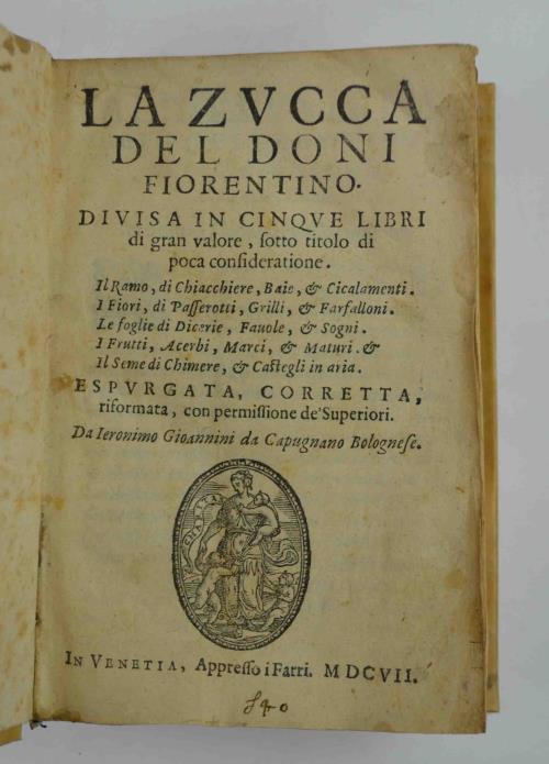 La Zucca Divisa in cinque libri di gran valore, sotto titolo di poca consideratione - Anton F. Doni - copertina