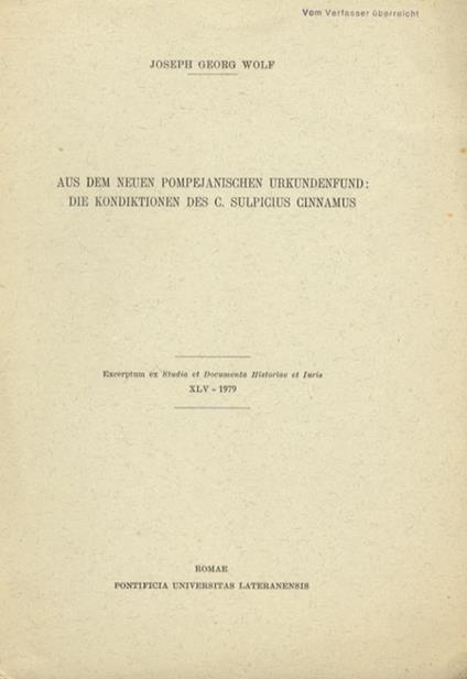 Aus dem neuen pompejanischen Urkundenfund: die Konditionen des C. Sulpicius Cinnamus - copertina