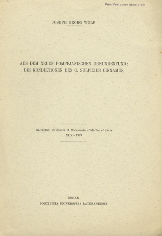 Aus dem neuen pompejanischen Urkundenfund: die Konditionen des C. Sulpicius Cinnamus - copertina