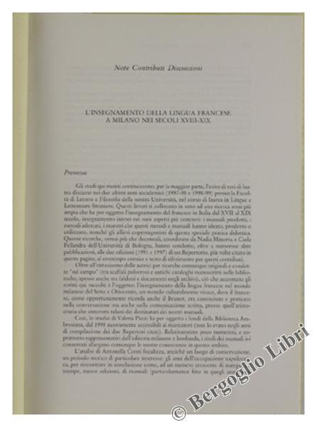 L' Insegnamento Della Lingua Francese a Milano Nei Secoli Xvii-Xix - copertina