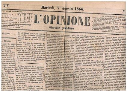 L' Opinione giornale quotidiano n° del 7 agosto 1866 - copertina