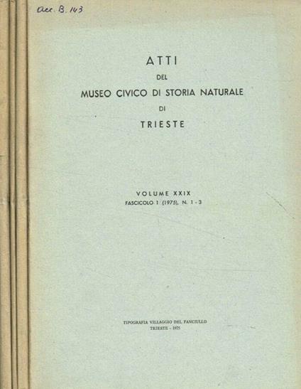 Atti del Museo Civico di Storia naturale di Trieste. Vol.XXIX fasc.1, 2, 3, 4 anno 1975-76 - copertina