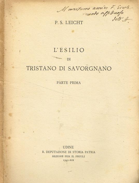 L' Esilio di Tristano di Savorganno - P. Silverio Leicht - copertina
