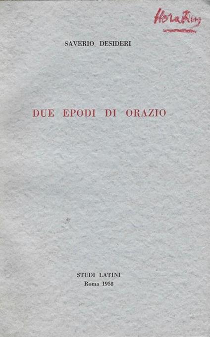 Due Epodi di Orazio - Saverio Desideri - copertina