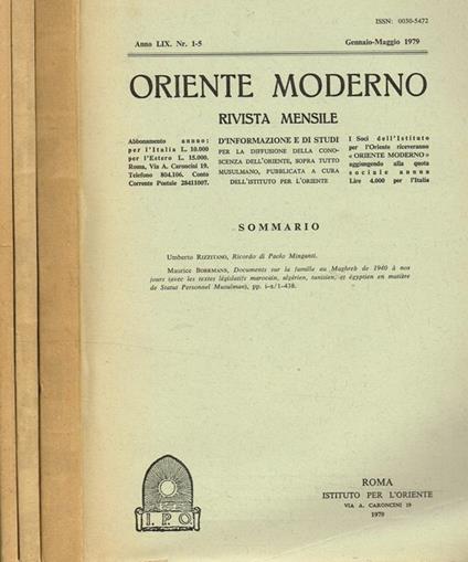 Oriente Moderno Anno Lix. Rivista Mensile D'Informazione E Di Studi Per La Diffusione Della Conoscenza Dell'Oriente, Sopra Tutto Musulmano - copertina
