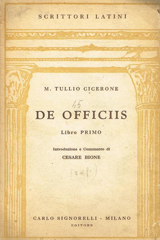 De Officiis Libro Primo - M. Tullio Cicerone - copertina